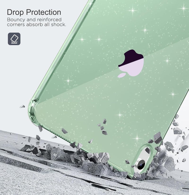 MoKo Clear Case for iPad (A16) 11th Generation 2025 11-inch/10th Generation 2022 10.9 inch, Lightweight Soft TPU, Anti-Scratch Ultra Clear Tablet Cover, Shockproof Impact Resistant, Glitter Green - Image 5